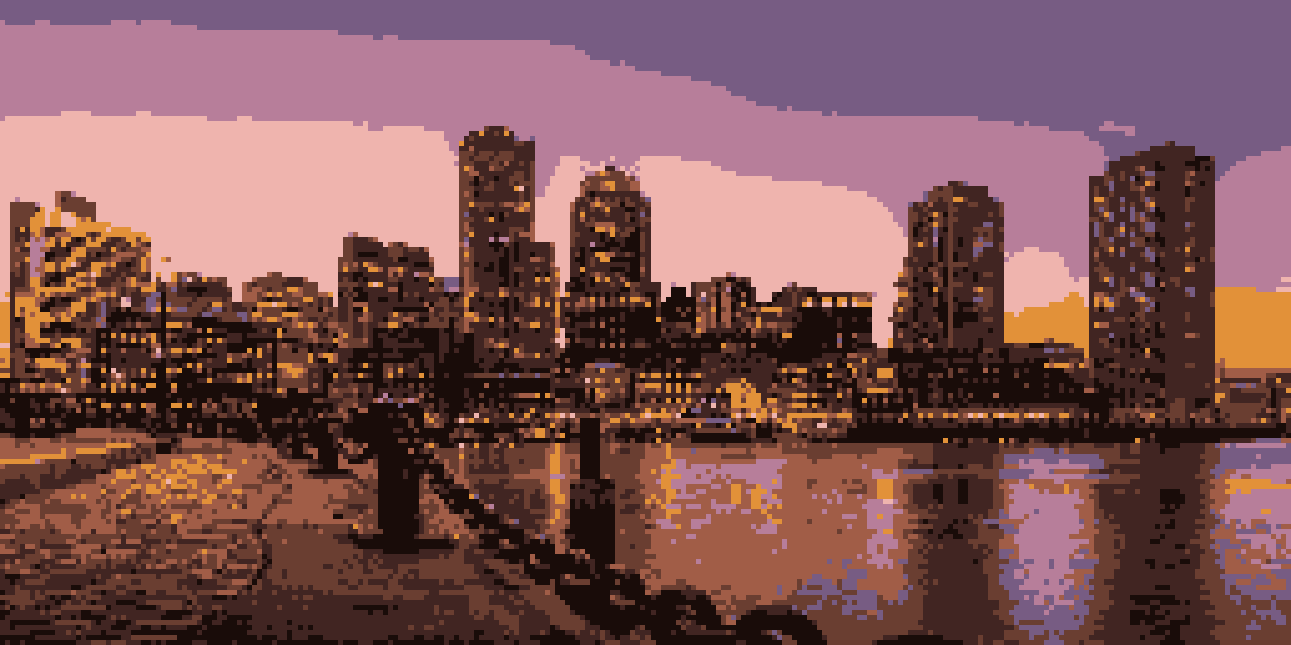 Seaport Skyline (pixel art, 256x128 px)